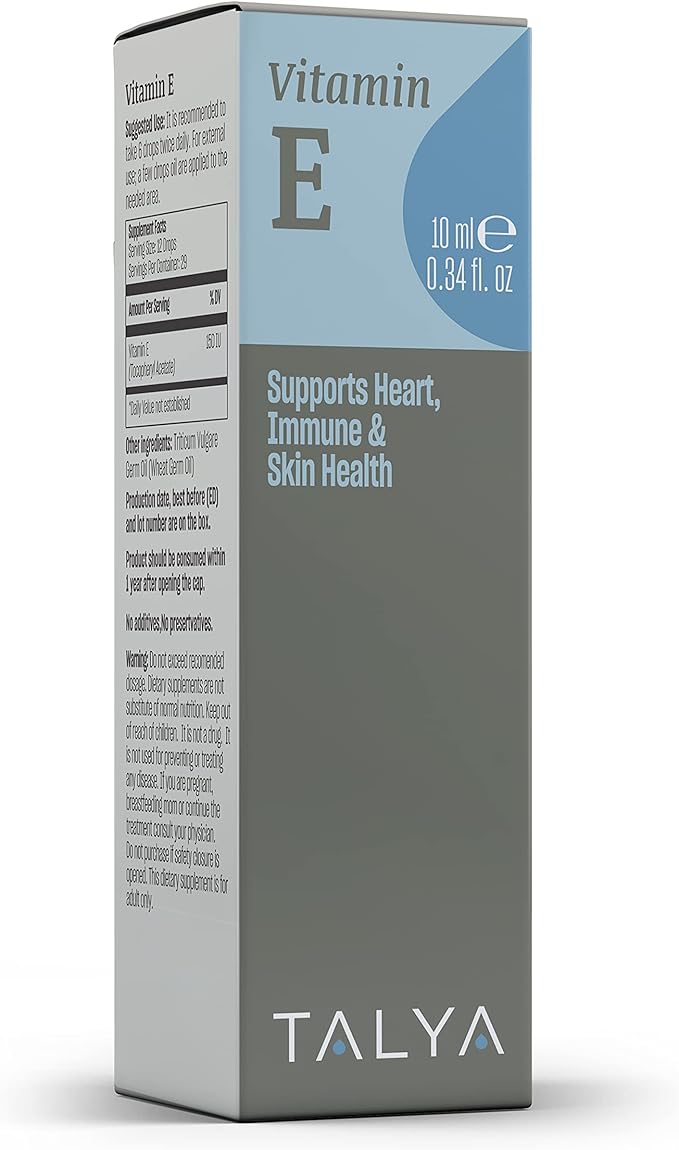 TALYA Vitamin E Liquid Drops 0.34 fl.oz | Bone, Joint, Heart Health | for Scars & Skin | Glass Bottle with Dropper | Supplement, Non-GMO, Vegan