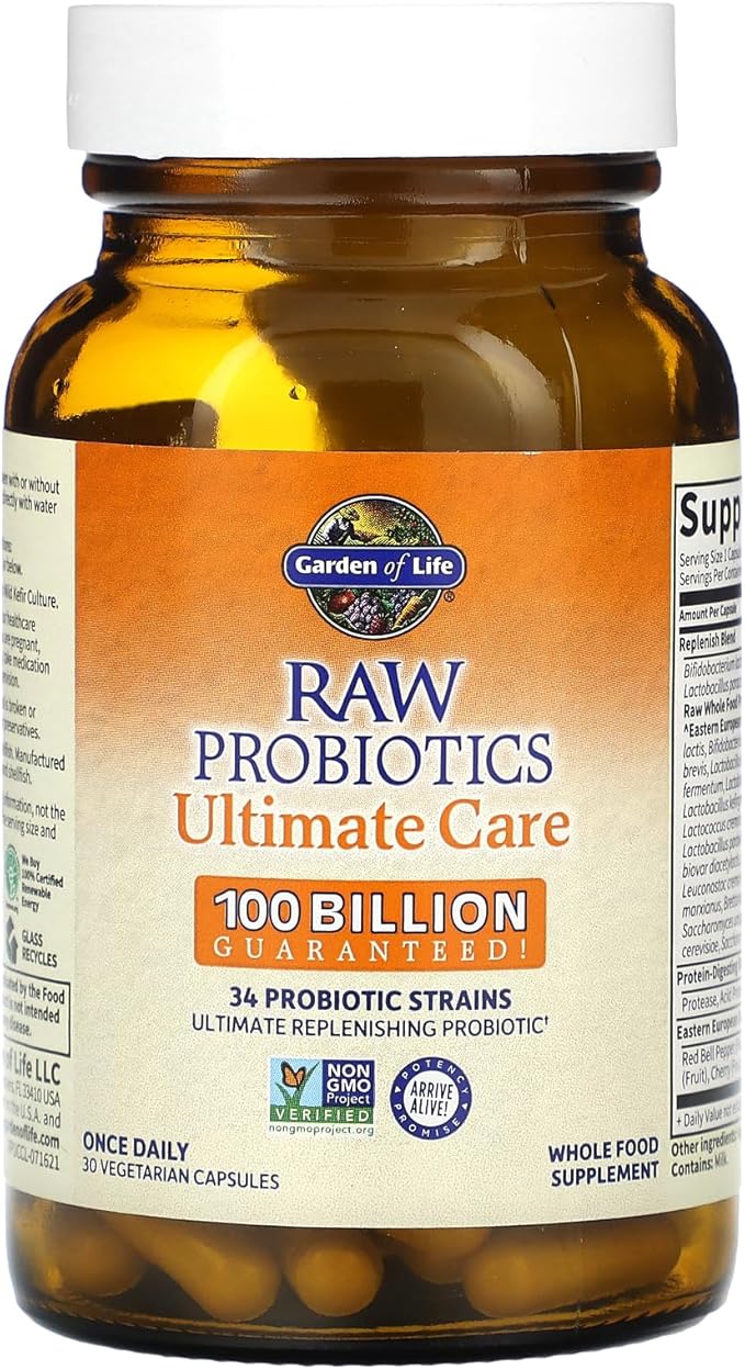 Garden of Life Raw Probiotics Ultimate Care - 100 Billion CFU - Dietary Supplement for Gut Health Support - For Women & Men - 30 Vegetarian Capsules