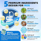 ZEBORA Probiotics for Men - 100 Billion CFU with Digestive Enzymes, Saw Palmetto & Cranberry for Prostate Support - Shelf Stable, Gluten-Free Men's Daily Supplement - 90 Veggie Capsules