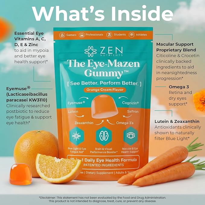 The Eye-Mazen Gummy Eye Vitamins for Vision and Eye Health - Lutein and Zeaxanthin Supplements for Eyes with Omega 3 & Vitamin A - Eye Supplements for Adults, Kids & Seniors