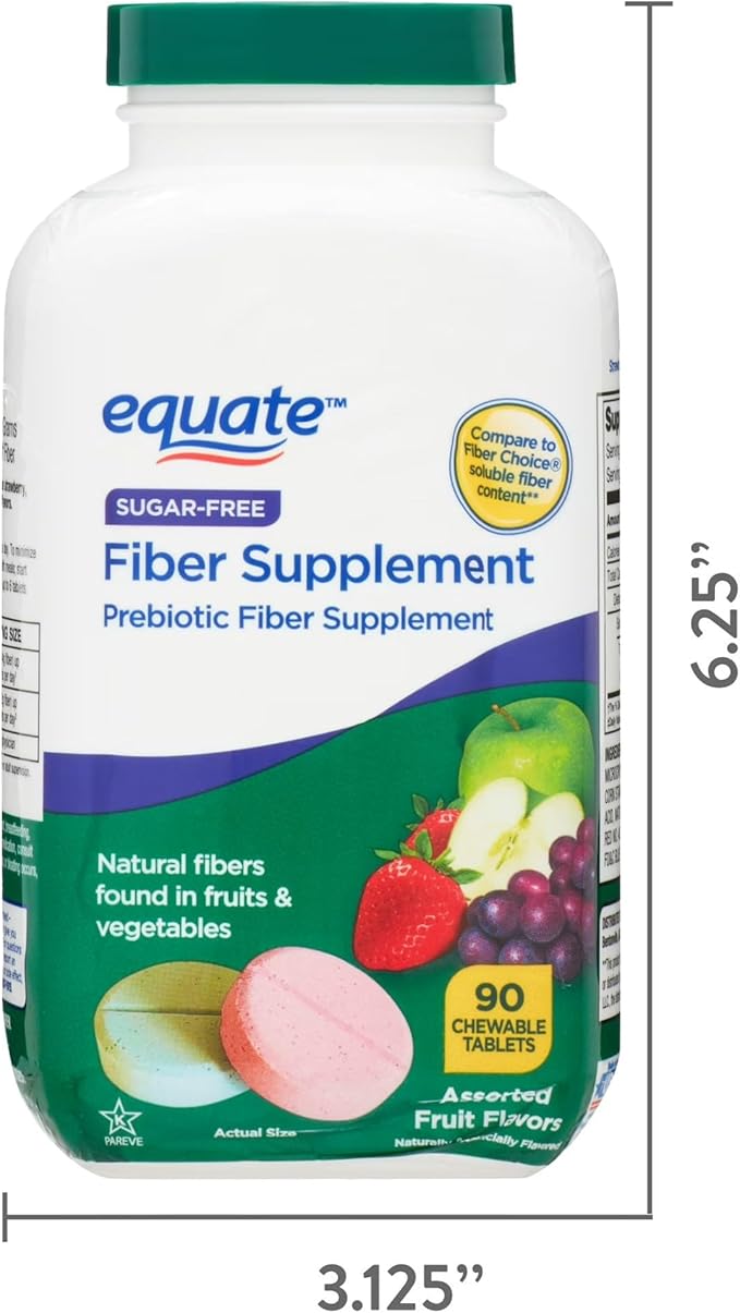 Daily Fiber Supplement Chewable Tablets – 90 Count, Sugar-Free Chews for Women and Men, High Fiber Content, Assorted Fruit Flavors, Chewable Tablets for Adults. (Pack of 2)