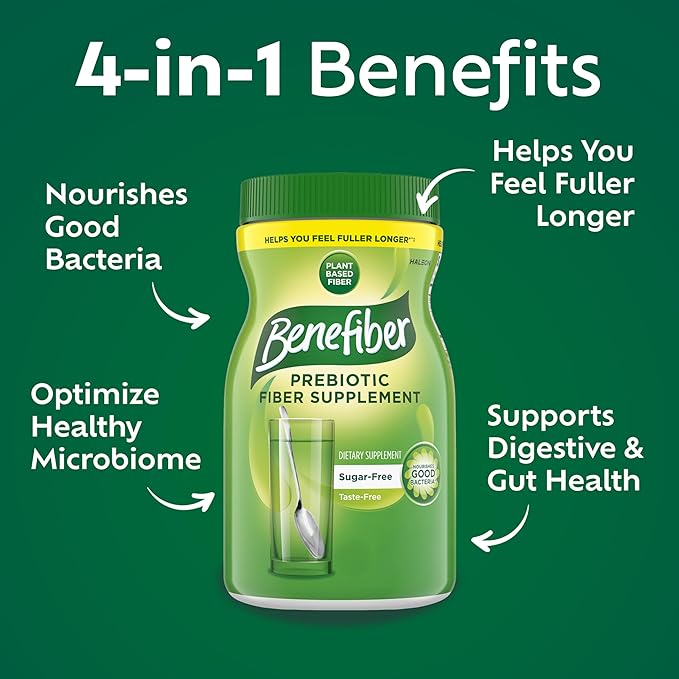 Benefiber Daily Prebiotic GLP-1 Friendly Fiber Supplement Powder for Digestive Health, Unflavored - 250 Teaspoons (17.6 Ounces)