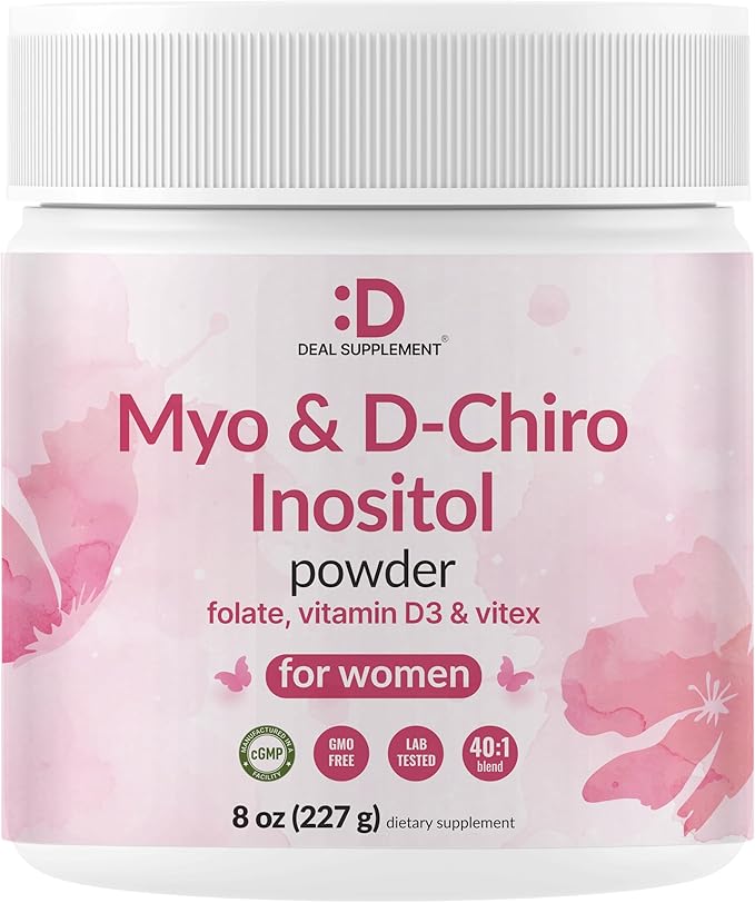 Myo-Inositol & D-Chiro Inositol Supplement Powder for Women | 40:1 Ratio with Methylfolate, Vitamin D3 & Vitex | Supports Hormonal Balance & Ovarian Health | Non-GMO | 8oz (109 Servings)