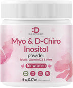 Myo-Inositol & D-Chiro Inositol Supplement Powder for Women | 40:1 Ratio with Methylfolate, Vitamin D3 & Vitex | Supports Hormonal Balance & Ovarian Health | Non-GMO | 8oz (109 Servings)