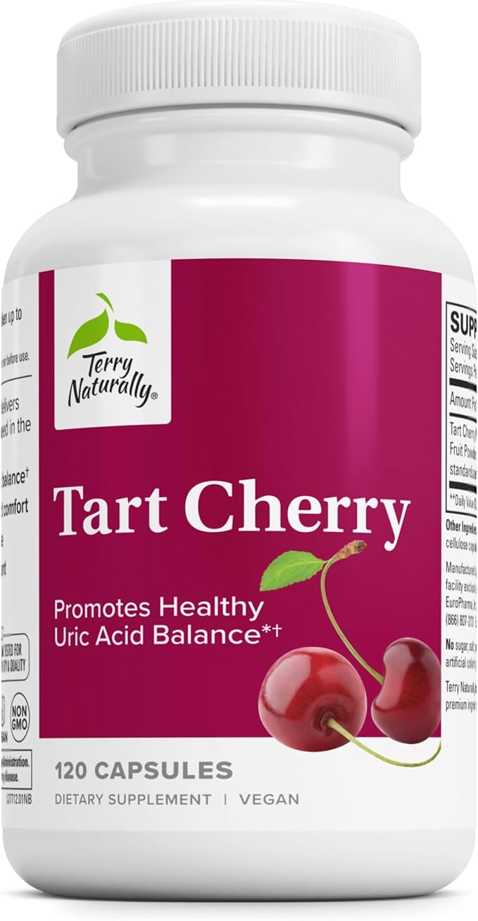 Terry Naturally Tart Cherry - Antioxidant Supplement to Support Healthy Uric Acid Balance & Joint Health - Nutritional Supplement - Dietary Supplement to Aid Recovery After Exercise - 120 Capsules
