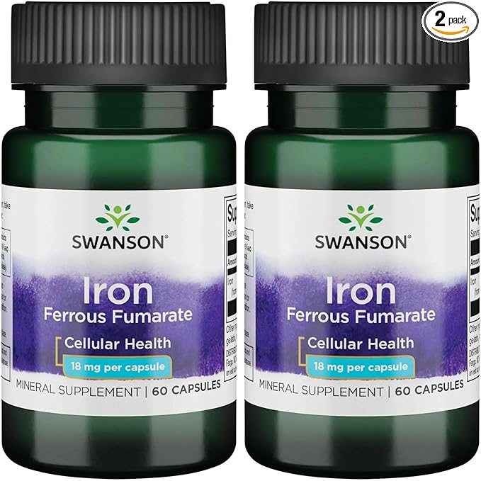 Swanson Iron (Ferrous Fumarate) - Mineral Supplement Promoting Energy Support - High-Concentration Formula Assists in Oxygen Delivery & Fatty Acid Metabolism 60 Sgels (2 Pack)