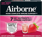 Airborne 1000mg Vitamin C with Vitamin D & Zinc, Sugar Free Multivitamin Immune Support Supplement, Antioxidants Vitamins A C & Vitamin E, 30 Effervescent Tablets, Very Berry Flavor