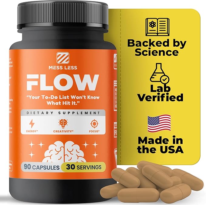 FLOW – Nootropic Brain Supplement for Focus, Memory, Creativity&Mental Clarity – Complete Daytime Cognitive Support with Lion’s Mane, Bacopa, Ginkgo, Guayusa | Vegan, Gluten-Free, Lab-Tested