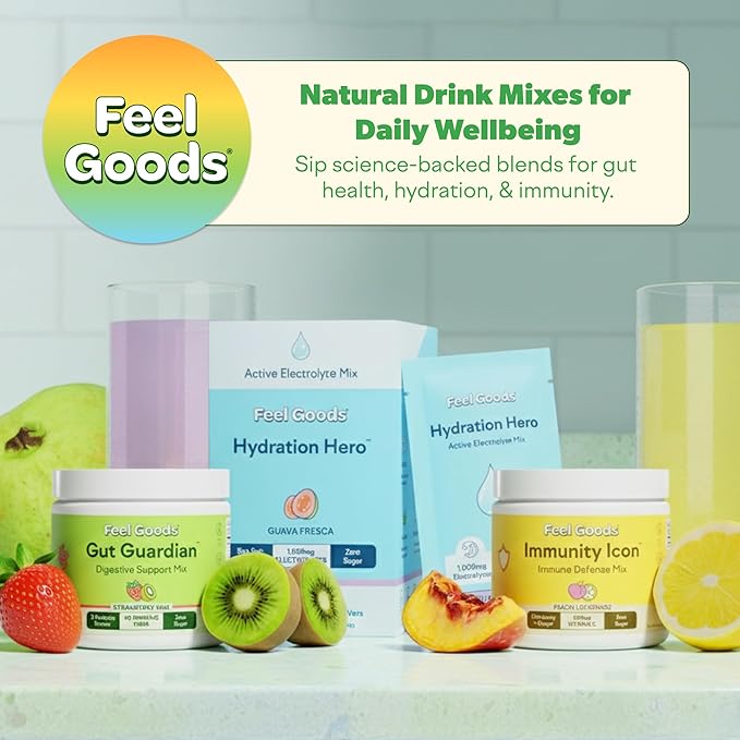 Feel Goods Immunity Icon, Vitamin C Immune Support Powder Drink Mix- 500mg Vitamin C, Elderberry, Ginger, Turmeric & Key Vitamins for Daily Immune Health - Sugar-Free & Caffeine-Free Drink Mix Packets