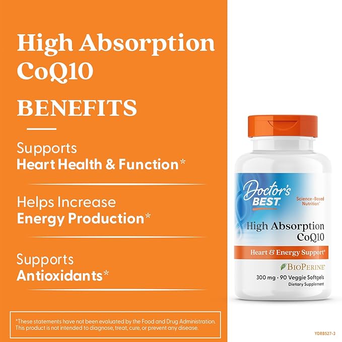 Doctor's Best High Absorption CoQ10 300mg with BioPerine Supplement - Coenzyme Q10 Softgels for Heart Health & Antioxidant Support, CoQ10 300 mg for Women & Men, Non GMO - 90 Veg Softgels