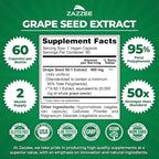 Zazzee High Strength Grape Seed 50:1 Extract, 60 Vegan Capsules, 95% Polyphenols, 400 mg per Capsule, 2 Month Supply, Antioxidant, Circulation & Blood Flow Support, Non-GMO, Made in the USA
