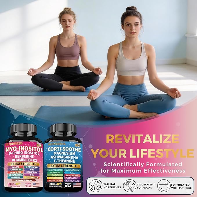 ALongDeng Soothe-Smooth Bundle,Soothe & Smooth Bundle Multivitamin Combo, Cortisol Support Myo-Inositol Multivitamin Combo with Magnesium Glycinate, Ashwagandha, L-Theanine & Herbal Blend - D