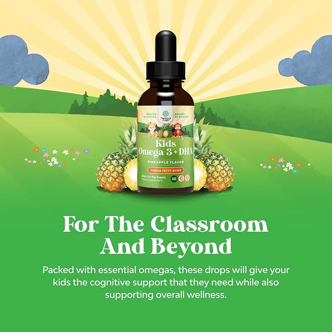 Kids DHA Omega 3 Drops - Fatty Acids Omega 3 6 9 for Brain, Immune Strength & Vision - Nutritional DHA for Kids for Healthy Nervous System & Focus Support - Liquid Supplement with EPA & ALA - 2 Fl Oz