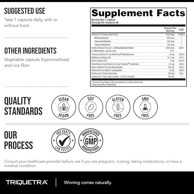 BioActive Vitamin B Complex - Blood Stream Ready, Methylated B Complex - Featuring Methylfolate, 3 BioActive Forms of B12, BenfoPure® B1 & Pantesin® B5 - 12 B Vitamins in Clinical Doses - 60 Servings