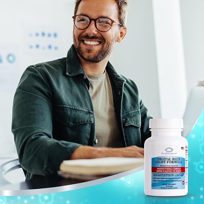 EyeScience Digital Blue Light Formula – Lutein, Zeaxanthin & Astaxanthin for Eye Health – Supports Visual Comfort, Blue Light Shield & Digital Eye Strain – Non-GMO, Gluten-Free, 30 Softgels (1-Pack)
