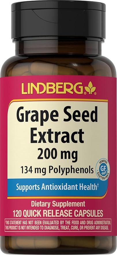 Lindberg Grape Seed Extract | 200mg | 120 Quick Release Capsules | 134mg Polyphenols | Non-GMO, Gluten Free Supplement