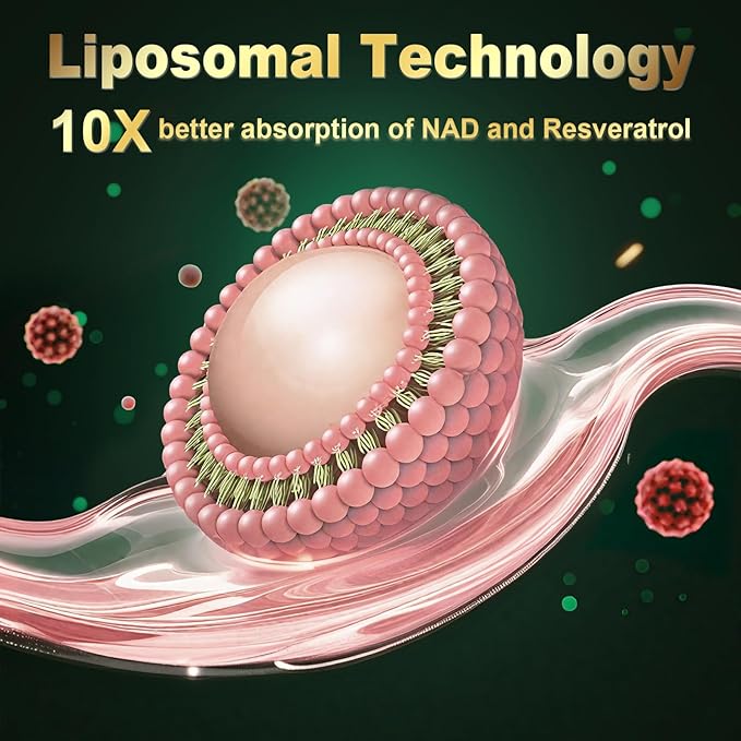 NAD Supplement with Liposomal Nicotinamide Riboside 600mg, Resveratrol, CoQ10, PQQ & D-Ribose, Electrolyte Blend, 30 Liquid Packets