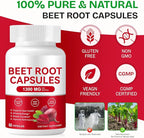 Beet Root Capsules 1300mg, Natural Organic Beetroot Powder Supplement Supports Healthy Blood Pressure and Heart Health, Energy & Endurance Support, Non-GMO, Vegan, 60 Count, 30-Day Supply