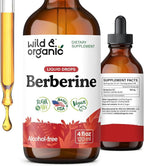 Wild & Organic Berberine Drops - Antioxidant Support - Liquid Berberine HCL 500mg - Add to Tea Supplement - Berberis Aristata Bark Extract - Pure, Vegan, Alcohol & Sugar-Free Tincture - 4 fl oz