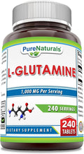 Pure Naturals L-Glutamine Supplement | 1000 Mg Per Serving | 240 Tablets | Non-GMO | Gluten Free | Made in USA
