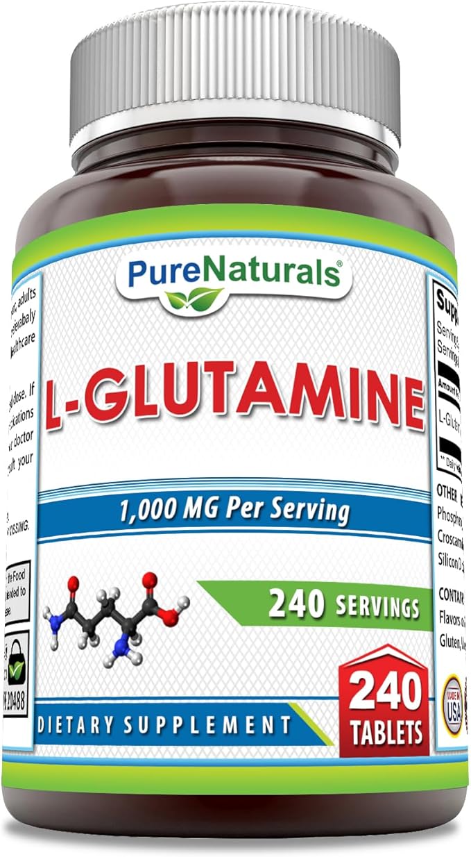 Pure Naturals L-Glutamine Supplement | 1000 Mg Per Serving | 240 Tablets | Non-GMO | Gluten Free | Made in USA