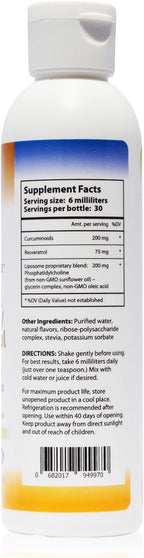 Liposomal Curcumin (Tumeric) and Resveratrol, Two Powerful antioxidants, Alcohol Free, No Soy or Gluten, Non-GMO Sunflower Oil