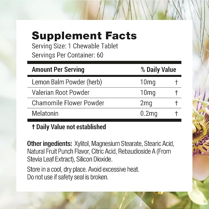 Nested Naturals Luna Kids Sugar-Free Sleep Aid Tablets for Children 4+ - Naturally Sourced Ingredients - Herbal Sleep Supplement with Chamomile, Melatonin, Valerian & Lemon Balm - 60 Chewable Tablets