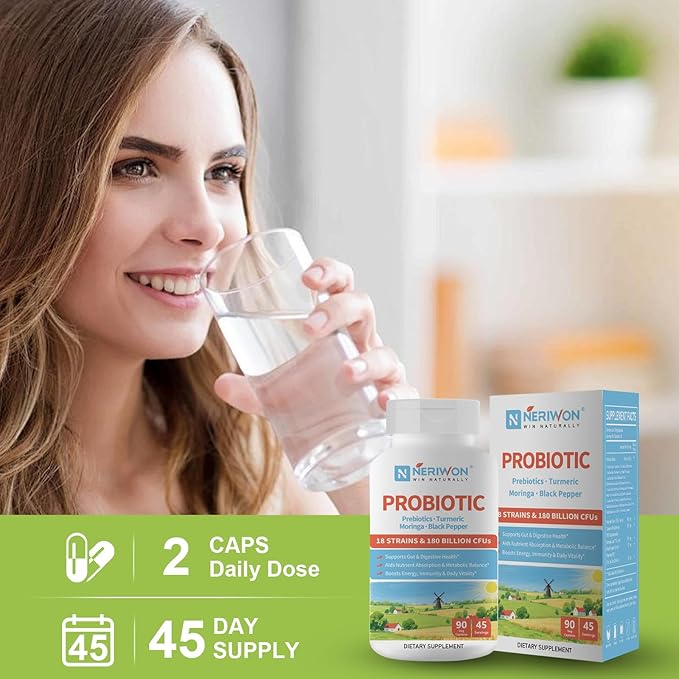 Probiotics 180 Billion CFU 18 Strains for Women & Men, Digestive Health, Gas & Bloating Relief, Immune Support, Shelf Stable, Non-GMO, Gluten Free, 90 Veggie Capsules