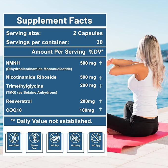 inGreens 500mg NMNH, NMN Supplement Alternative with NR, TMG, Resveratrol, COQ10, NAD Supplement, Anti Aging, Energy, Boost NAD+ Levels, 60 Capsules