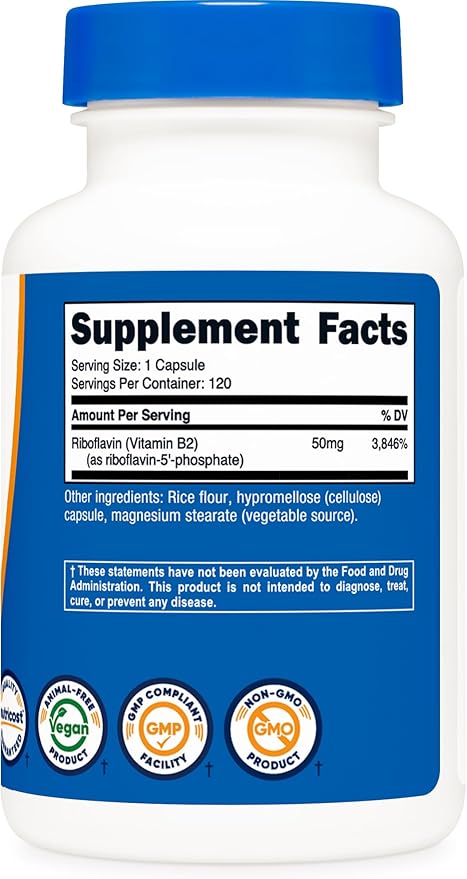 Nutricost R-5-P (Riboflavin-5-Phosphate) (Vitamin B2) 50 MG, 120 Capsules - Vegan, GMO-Free