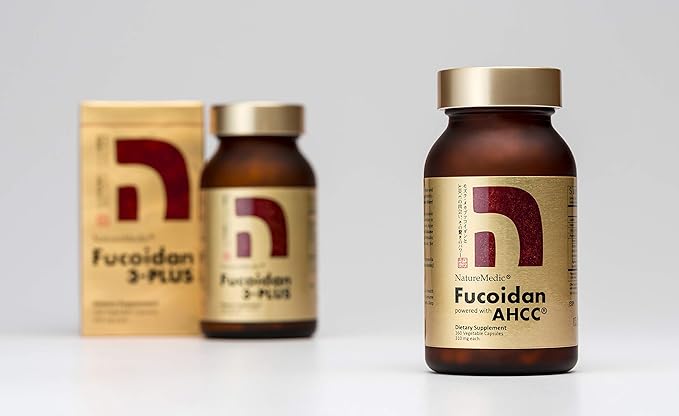 Fucoidan Powered with AHCC® Brown Seaweed Immunity Supplement with High Purity Mekabu Mozuku Agaricus 3 Bottles - 480 Vegetable Capsules