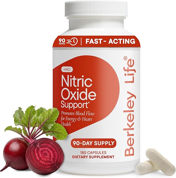 Berkeley Life Nitric Oxide Support Supplement - Nitric Oxide Booster for Men & Women- Blood Flow & Circulation with Beet Root Powder to Support Energy, Heart Health & Healthy Blood Pressure- 180 Count
