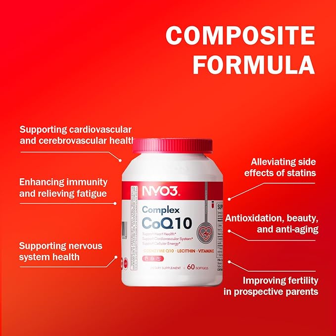 NYO3 CoQ10 200mg with Lecithin and Vitamins E, Ultra High Absorption, Antioxidant for Heart Health & Energy Production, High Coenzyme Q10 Content, Gluten Free, Non-GMO, 60 Days Supply