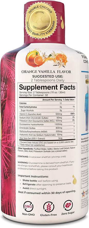 Joint Complete Premium- Liquid Joint Supplement w/Glucosamine, Chondroitin, MSM, Hyaluronic Acid – for Bone, Joint Health - 96% Max Absorption– 32oz, 32 serv