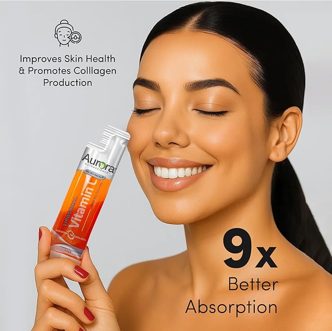 Aurora Nutrascience Liposomal Liquid Vitamin C - Healthy Immune Support Supplement for Adults, Sugar Free, 1000 mg per Serving, Vegan, Gluten Free, Non-GMO - 30 Single Serve Packets, Orange