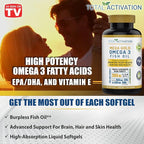 Omega 3 Fish Oil Supplement – 2000mg with EPA DHA & Vitamin E – Burpless, Triple Strength Support for Men & Women – 120 Easy Swallow Softgels