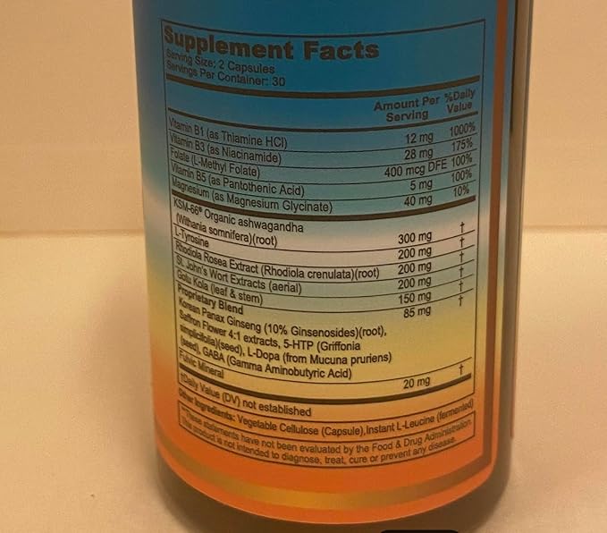 Mood Support Vegan Capsules – Organic KSM‑66 Ashwagandha, St John’s Wort, Rhodiola, Saffron, Panax Ginseng & L‑Tyrosine – Natural Emotional Balance, Energy & Focus – 60ct
