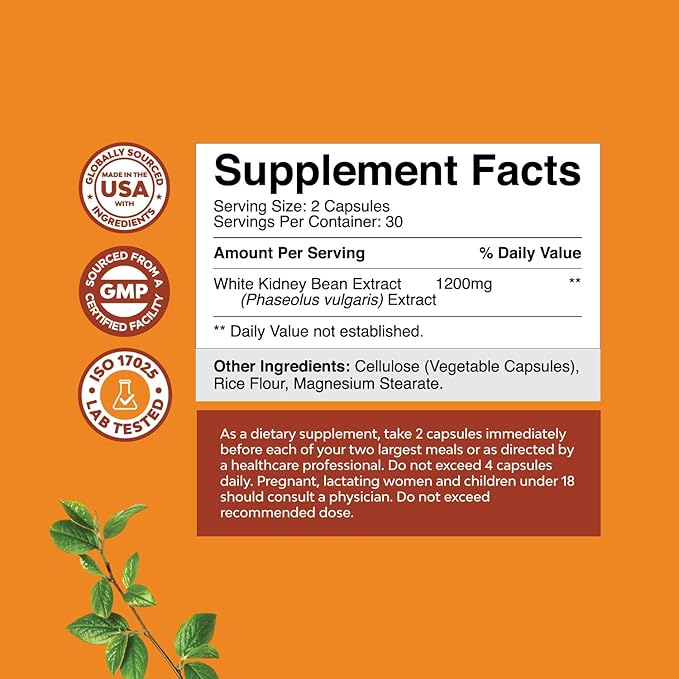 Natural White Kidney Bean Extract - White Kidney Bean Energy Booster AMPK Activator and Antioxidant Capsules - Digestive Health Dietary Fiber Supplement and Workout Supplement for Men and Women