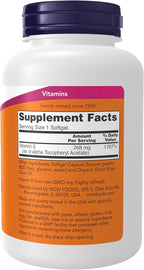 NOW Foods Supplements, Vitamin E-400 IU, D-Alpha Tocopheryl, Antioxidant Protection*, 250 Softgels