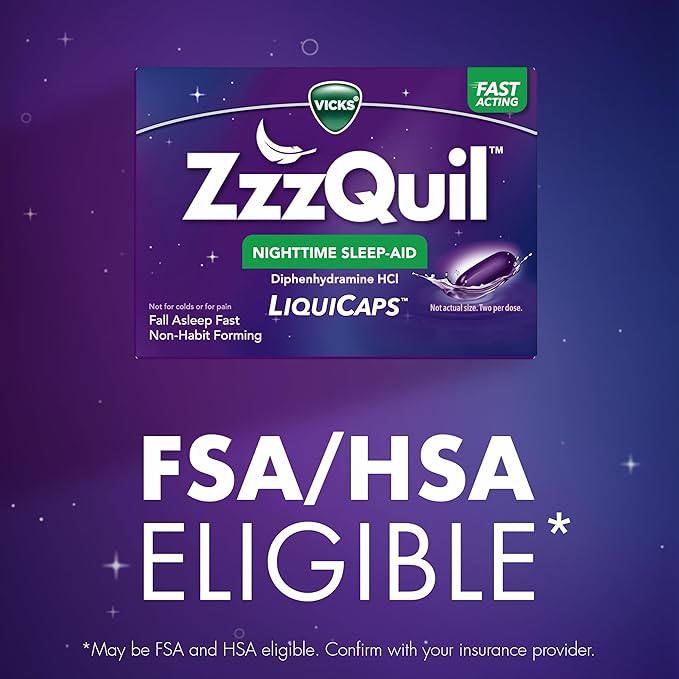 ZzzQuil LiquiCap Sleep Aid, Diphenhydramine 25mg HCl, Sleep Aids for Adults, Nighttime Sleep Aid, 72 LiquiCaps