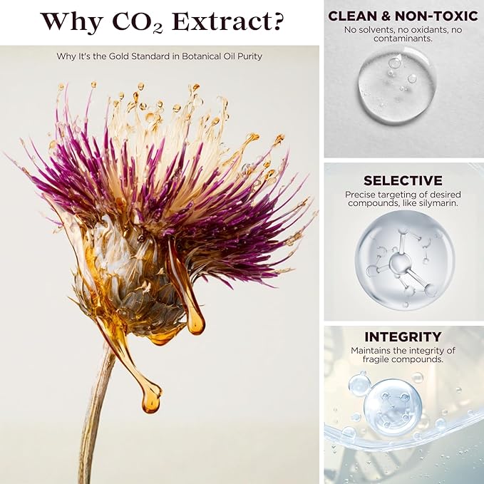 Milk Thistle Seed Oil Extract 2 fl oz - CO2 Liquid Milk Thistle Extract - Rich in Silymarin, VIT E, Zinc, Omegas, Tocopherols - Sweet and Pleasant Taste