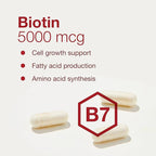PROTOCOL FOR LIFE BALANCE Biotin 5,000mcg - Vitamin B7 Supplement - Hair, Skin, Nails Support - for Carb Metabolism & Cell Growth - Biotin Vitamin B Capsules - 90 Veg Caps