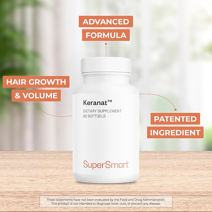 Supersmart - Keranat (Advanced Formula with Biotin) - Hair Supplement for Volume & Growth - Hair Loss Vitamins | Non-GMO & Gluten Free - 60 Softgels