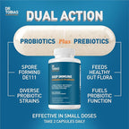 Dr. Tobias Deep Immune Probiotics & Prebiotics - Dual Action Digestion & Immune Support with PreforPro Prebiotics & Spore Forming Probiotics for Women & Men - 180 Capsules (90 Servings)
