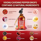 Cayenne Pepper Drops Supplement, Liposomal Tech 98% Absorption, Supports* Leg Vein, Heart & Blood Vessel* Health, with Vitamin E D3+K2 & Extracts of Grape Seed, Hawthorn, Beetroot, Berberine (2 Pack)