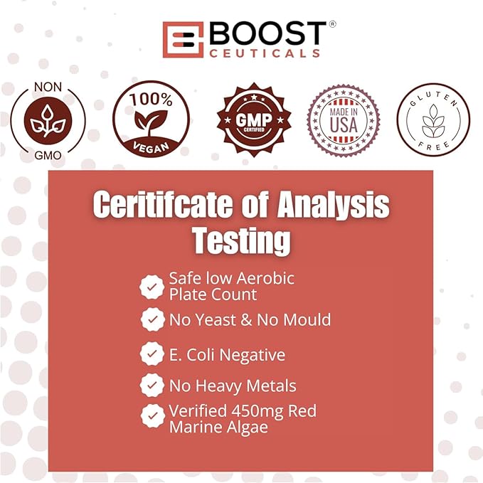 BoostCeuticals Gigartina Red Marine Algae Polysaccharides - Vegan Non-GMO Extract - Clean Immune Support Antioxidant Protection - 90 Capsules 90 Servings