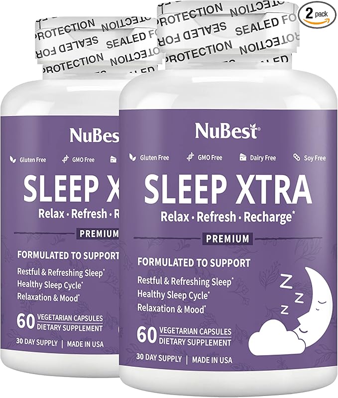 NuBest Sleep Xtra | Supports Healthy Sleep for Adults | Vitamin B6, Melatonin, Ashwagandha, Chamomile, Valerian & More - Non Habit-Forming | 60 Vegan Capsules | Pack 2