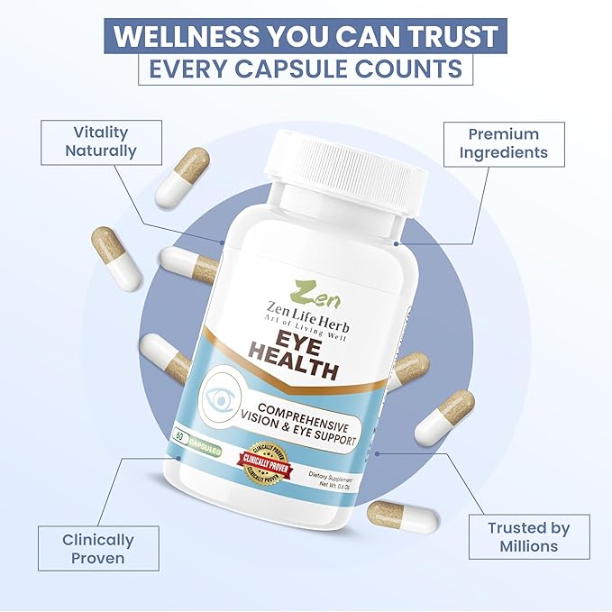 ZEN LIFE HERB Eye Health with Panax Notoginseng Astaxanthin Lutein and Zeaxanthin (60 Capsules) | GMP Certified