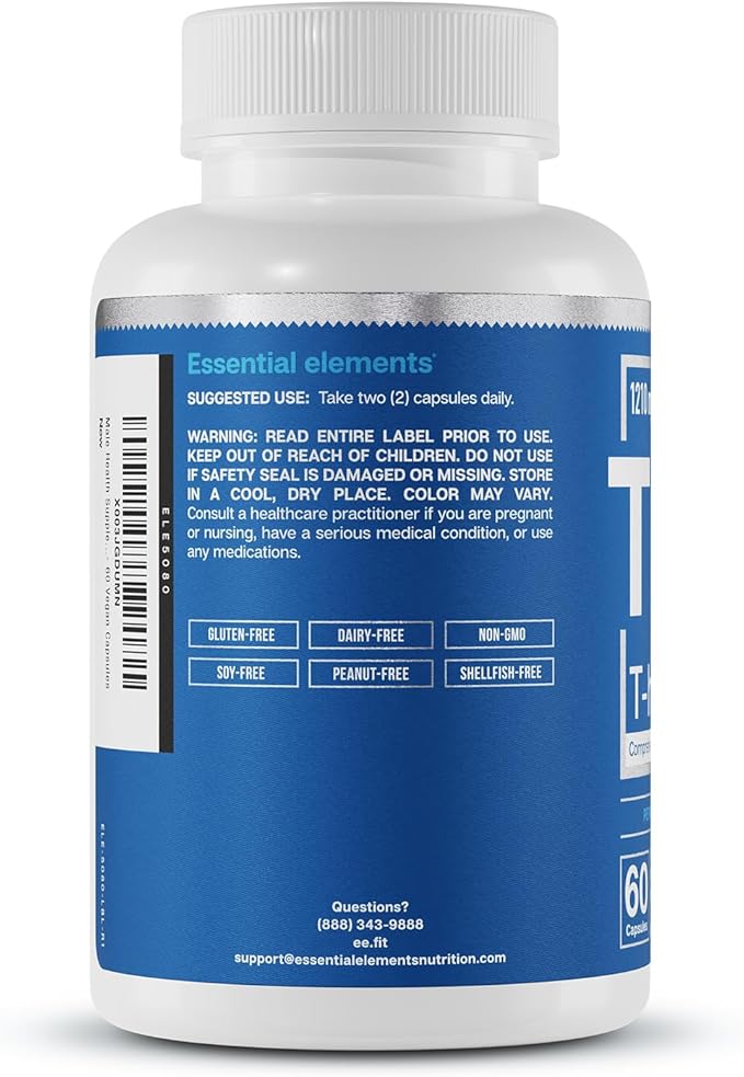 Essential Elements T-Hero - Daily Testosterone Support for Men - Promotes Vitality & Drive - with Ashwagandha, Shilajit, Boron, DIM - 60 Count - 30 Servings (2-Pack)