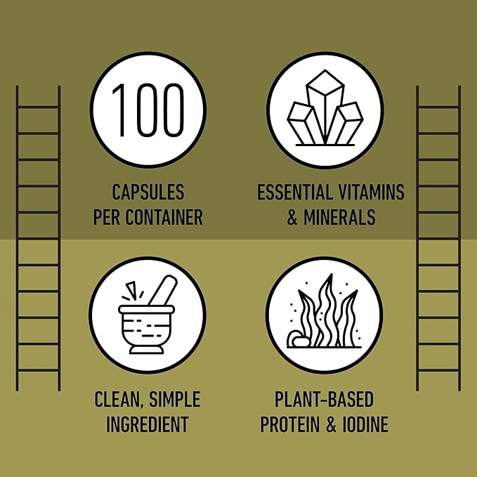 Complete Natural Products Organic Icelandic Sea Kelp Capsules - Pure 600mg Capsules, 100 Pills, Raw Seaweed & Thyroid Support Supplement